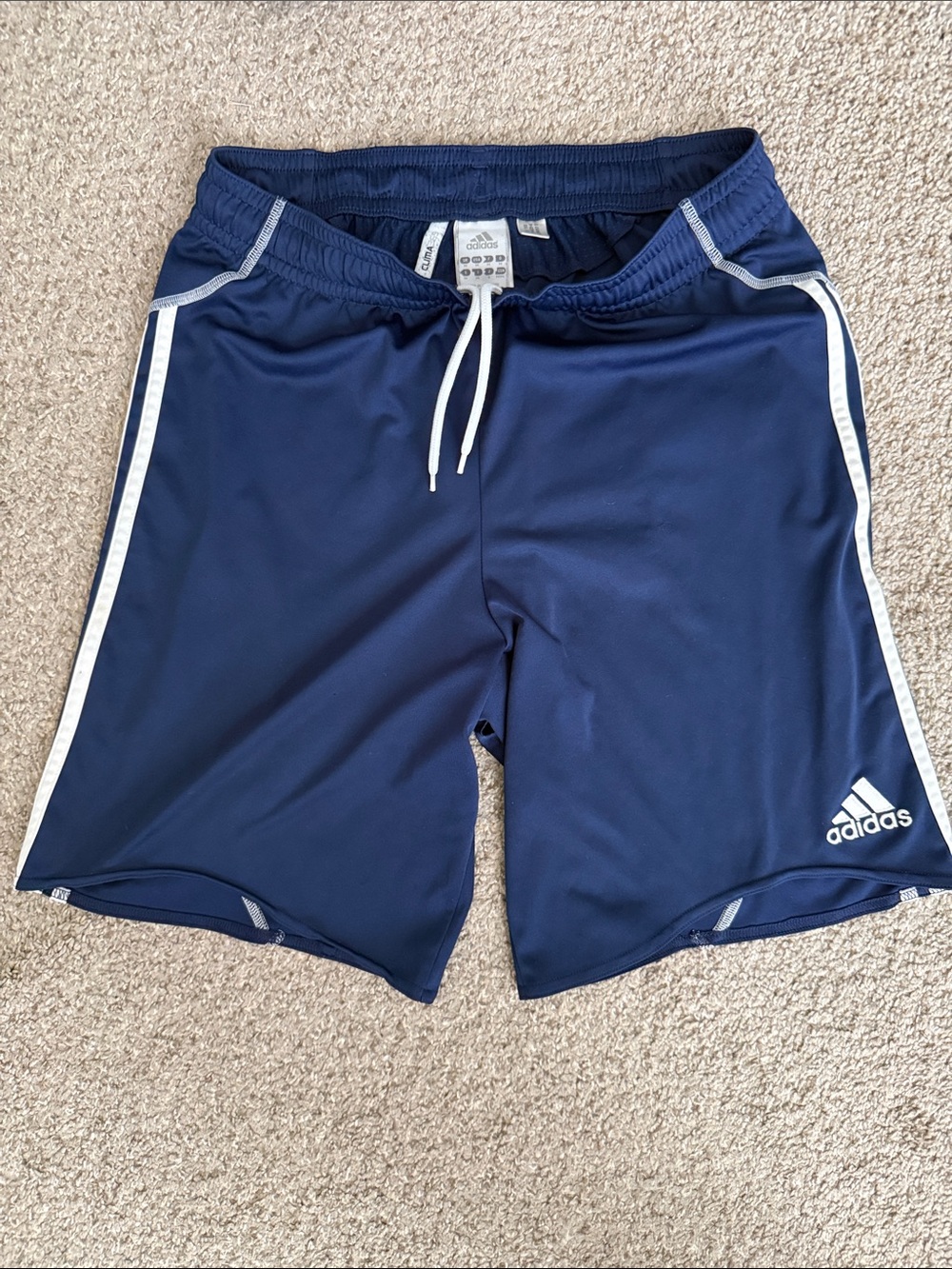 adidas Navy Blue Athletic Shorts with White Stripes